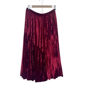 Flying Tomato Skirt M Burgundy Red Pleated Velvet Midi Romanic Goth Festive